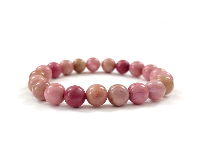 RHODONITE - Mala Bracelet - Emotional Balancer - Nurtures Love - Stretch Bracelet - Yoga Jewelry - Gift For Yogi - Meditation Stone