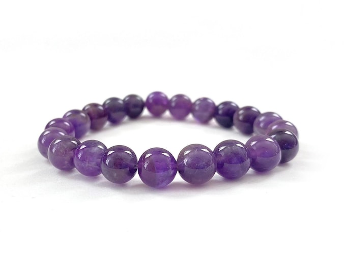 AMETHYST - Mala Bead Bracelet - Stretch Bracelet - Improve Concentration - Lift Spirits - Meditation Stone - Yoga Gift Idea