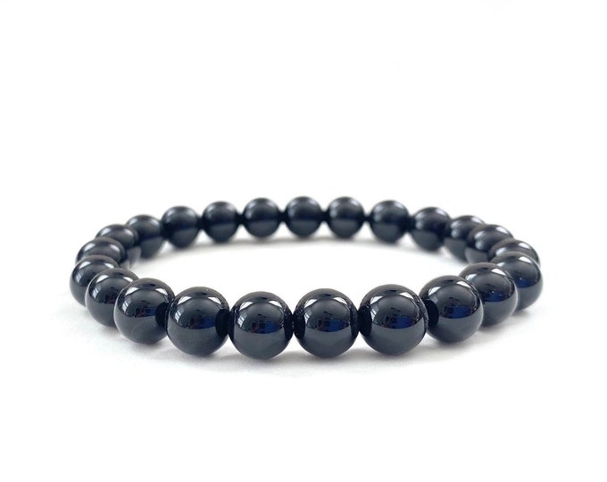 BLACK TOURMALINE - Mala Bracelet - Unisex Bracelet - Removes Negative Thoughts - Calms Anger - Grounding Stone - Stretch Bracelet