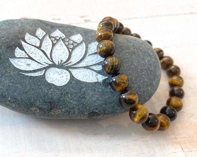 GOLD TIGER EYE - A Stone Of Protection - Solar Plexus Stone - Mala Bracelet - Stretch Bracelet - Natural Healing Stones