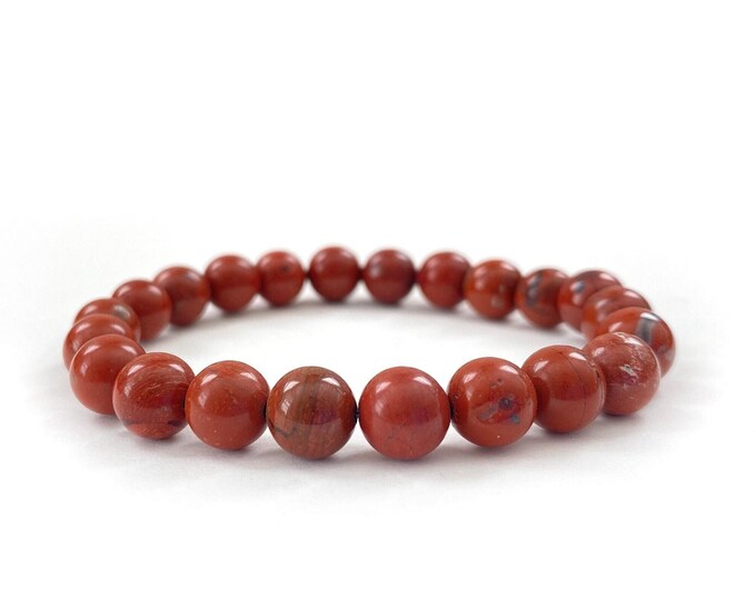RED JASPER - Mala Beads - Root Chakra Stone - Promotes Positive Attitude - Connect With The Earth - Stretch Bracelet
