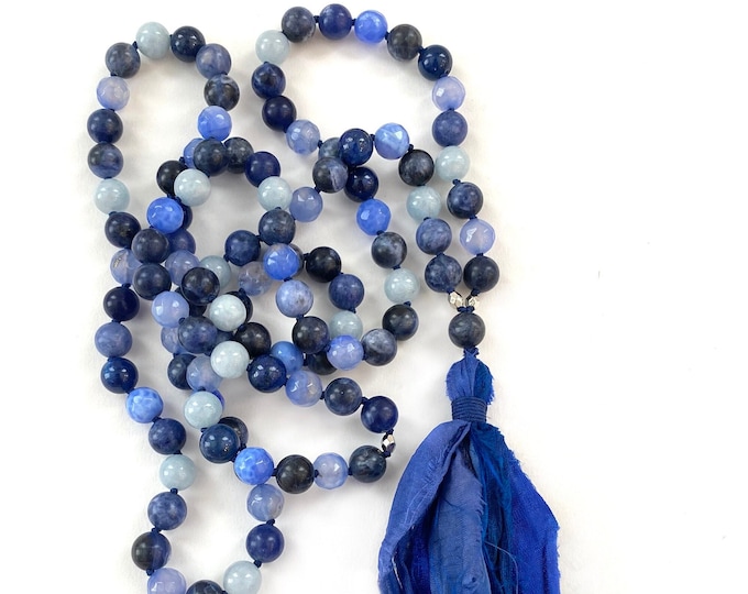 Third Eye Chakra Mala Beads - Ajna Chakra Mala Necklace - 108 Beads - Intuition - Dreams - Sodalite - Lapis Lazuli - Agate - Aquamarine