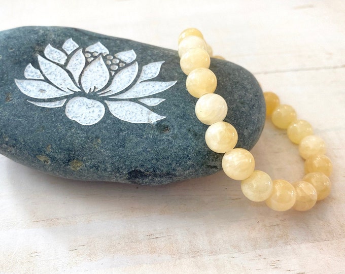 YELLOW JADE - Calming Vibrations - Promotes Courage -  Stacking Bracelet - Natural Stone For Healing - Mala Beads