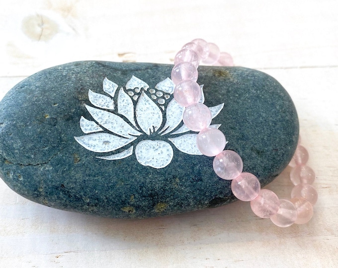 ROSE QUARTZ - Inner Peace - Mala Bracelet - Curb Depression & Addictions - Stretch Bracelet - Self Love - Yoga Gift Idea - Natural Healing