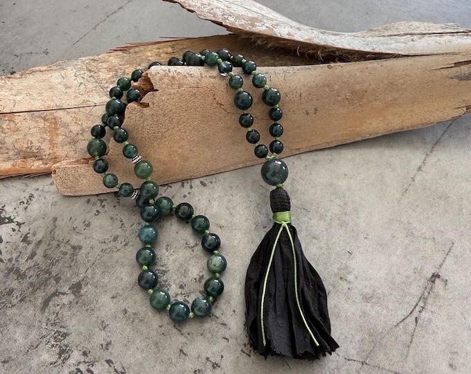 Moss Agate Pocket Mala: 54 Bead Travel Meditation Beads