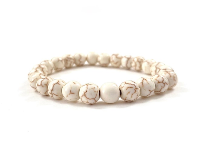 HOWLITE - Bracelet - Mala Beads - Stretch Bracelet - Stone For Patience - Help To Still The Mind For Meditation - Yoga Jewelry