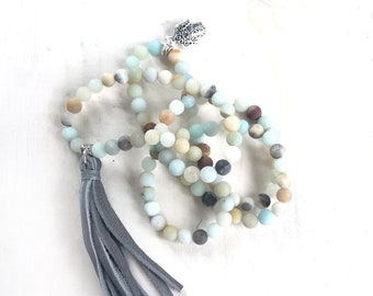 Self Love Mala Beads - Amazonite Stretch Mala - Mala Bead Wrap Bracciale - 108 Mala Bead - Wrist Wrap Mala - Yoga Mala Beads