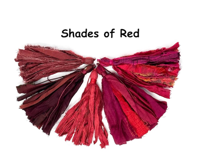 Shades of Red Sari Silk Tassels - Tassels For Mala Beads - Fair Trade Sari Silk - Handmade Tassels - DIY Tassels