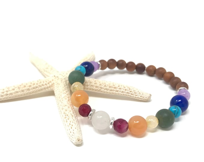 Chakra Healing Bracelet, 7 Chakra Colors, Yoga Jewelry, Matching Bracelet For Mala Beads, Spiritual Jewelry, Stretch Mala Bracelet