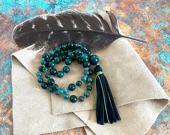 Pocket Mala Beads - Moss Agate Pocket Mala - 54 Bead Mala - Mini Mala Beads - Mala For Nurses And Doctors - Mala For Travel
