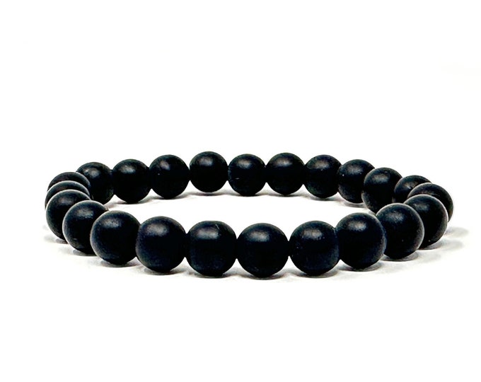 MATTE BLACK ONYX - Stretch Bracelet - Mala Bead Bracelet - Release Negative Emotions