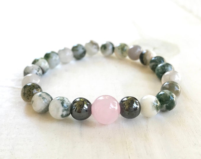 Green Tree Agate Stretch Bracelet, Boho Style Jewelry, Boutique Fashion, Matching Bracelet For Mala Beads, Yoga Jewelry