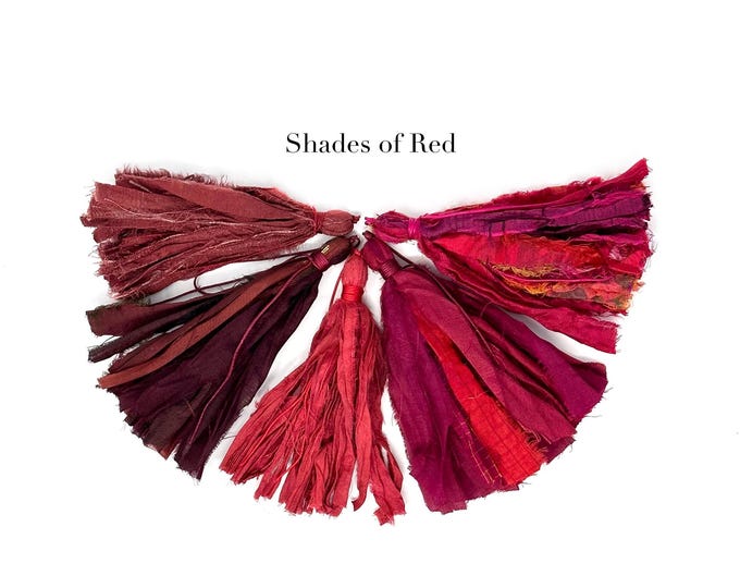Red Sari Silk Tassels: Handmade Tassels For Mala Bead or Carfts