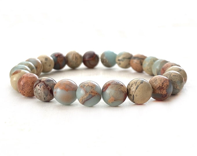 AFRICAN OPAL JASPER - Ease Emotional Stress - Cleanse And Rebalance The Chakras - Mala Beads - Stretch Bracelet - Yoga Gift Ideas