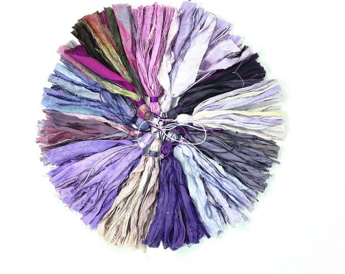 Purple Sari Silk Tassels: Handmade Fabric Tassel for Mala Beads Necklace and Crafts