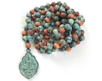 Positive Change Mala - African Turquoise Mala Beads - Buddha Pendant Mala Necklace - 108 Bead Mala - Buddha Necklace - Meditation Beads