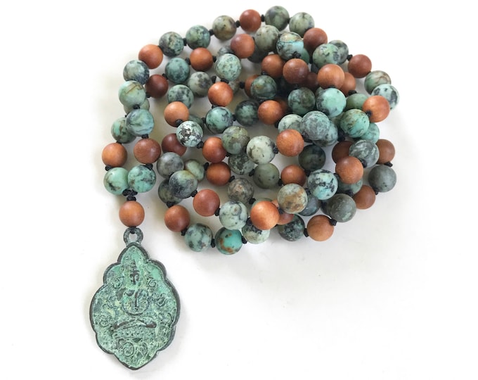 Positive Change Mala Beads - African Turquoise Mala Necklace - Buddha Pendant Mala - 108 Bead Mala - Yoga Jewelry - Meditation Beads