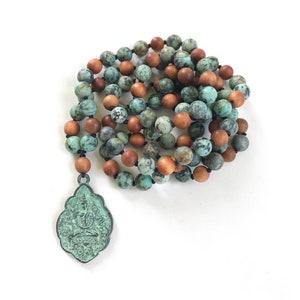 Positive Change Mala Beads - African Turquoise Mala Necklace - Buddha Pendant Mala - 108 Bead Mala - Yoga Jewelry - Meditation Beads