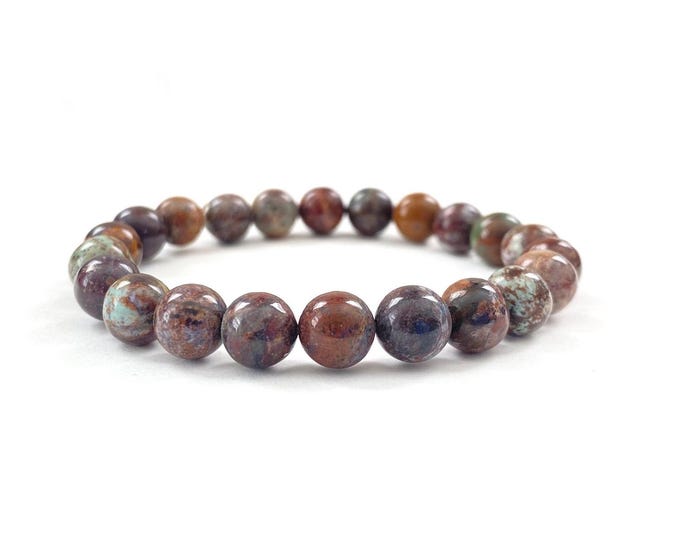 AFRICA OPAL Brown and Green - Mala Bead Bracelet - Promotes Calm and Stability - Bring Change - Stretch Bracelet - Natural Healing