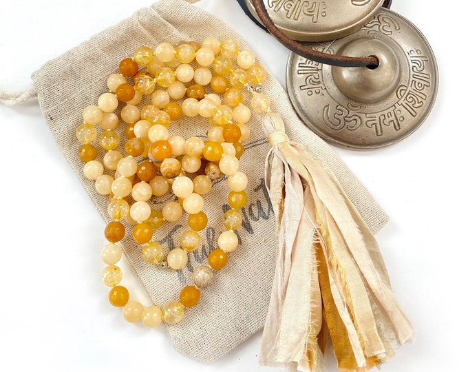 Solar Plexus Mala Beads - 108 Beads Mala - Citrine Mala -  Hand Knotted - Chakra Mala Beads - You Choose Your Tassel