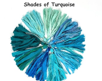 Shades Of Turquoise Blue Sari Silk Tassels - Mala Bead Tassels - Tassels For Craft Project - Customize Your Mala Beads