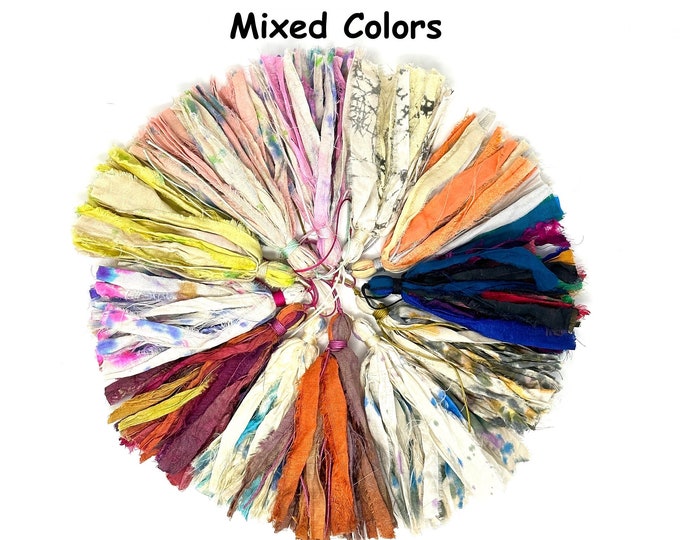 Mixed Colors Sari Silk Tassels - Fabric Tassels - Mala Bead Tassels - Customize Your Mala Necklace - Tassels For Crafting