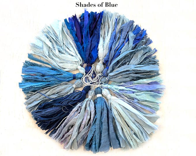 Shades of Blue Sari Silk Tassels: Handmade Tassel For DIY Mala Beads, Crafting Tassel