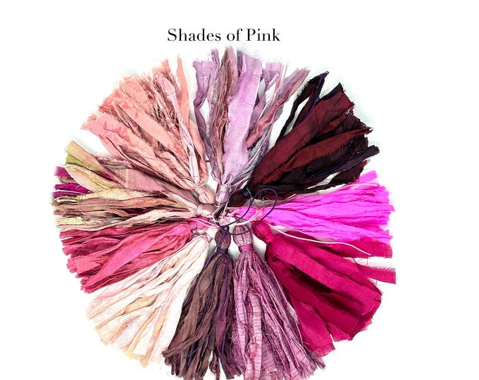Pink Sari Silk Tassels: Handmade for Mala Beads or Craft Supplies