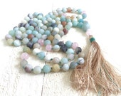 Mala For Calming - Amazonite Mala Beads - 108 Bead Mala - Rose Quartz Amazonite Mala - Yoga Meditation Beads - Japa Mala