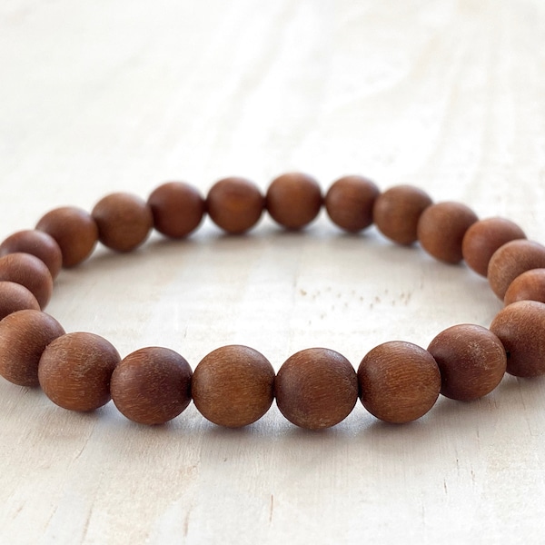 SANDALWOOD - Promotes Tranquility - Wood Beaded Bracelet - Mala Bracelet - Stacking Stretch Bracelet - Fragrant Wood Beads