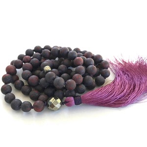 Mental Clarity Mala Beads - Red Brecciated Jasper Mala Beads - 108 Bead Mala Necklace - Pyrite Guru Bead - Matte Beads - Meditation Mala