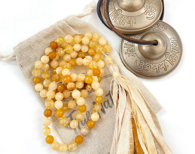 Solar Plexus Mala Beads - Manipura Mala Necklace - 108 Beads Mala - Mala For Willpower - Mixed Yellow Gemstone Beads - Hand Knotted