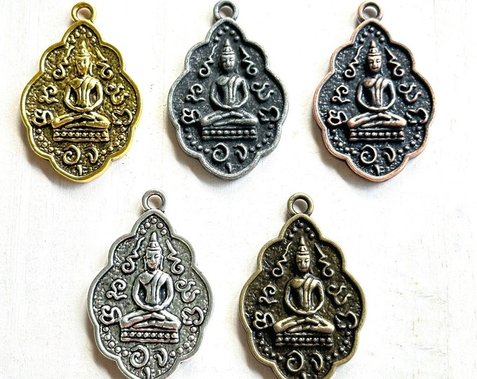 Seated Buddha Charm: Gunmetal Tassel, Mala Bead Amulet