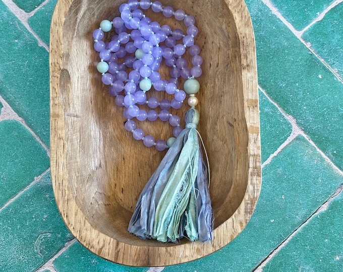No Limits Mala - Purple Jade Mala Bead Necklace - Amazonite Guru Bead - Freshwater Pearl - 108 Bead Mala - Calming Vibrations - Japa Mala