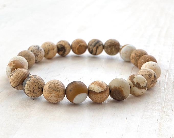 PICTURE JASPER -  Deep Connection With The Earth - Protective Stone - Alleviate Fears - Stretch Bracelet - Natural Healing Stones