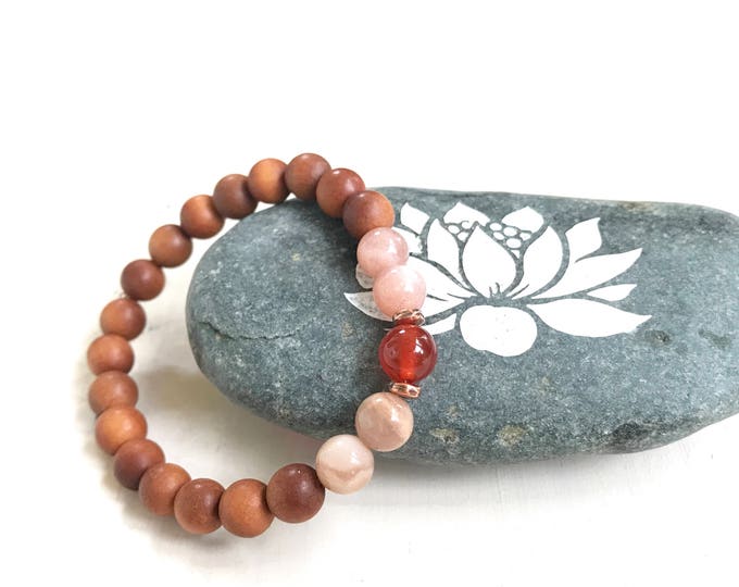 Sunstone and Moonstone Mala Bead Bracelet, Sandalwood and Carnelian Beaded Bracelet, Yoga Jewelry, Match Your Mala Beads,