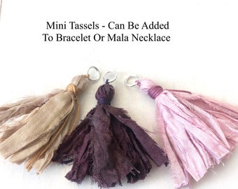 MINI TASSELS - Add A Mini Tassel To A Bracelet or Mala - Customize Your Bracelet - Sari Silk Tassel - Leather Tassel - Faux Leather