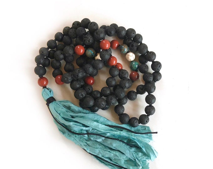 Root Chakra Mala Beads - Black Lava Mala - Unisex Mala Necklace - 108 Bead Mala - Mantra Mala Beads - Grounding Mala - Natural Healing