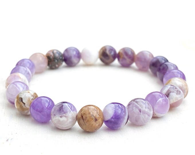 FLOWER AMETHYST - Calms Fears And Lifts Spirits - Soothes An Active Mind - Stretch Bracelet - Natural Healing - Mala Bracelet