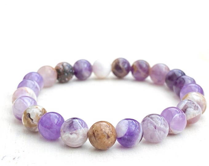 FLOWER AMETHYST - Calms Fears And Lifts Spirits - Soothes An Active Mind - Stretch Bracelet - Natural Healing - Mala Bracelet