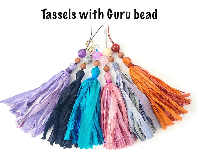 Sari Silk Tassel With Guru Bead - Build Your Own Tassel - Tassels For Crafting - Mala Bead Tassel - Many Variations To Choose From