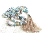 Mala For Calming - Amazonite Mala Beads - 108 Bead Mala - Rose Quartz Amazonite Mala - Yoga Meditation Beads - Japa Mala