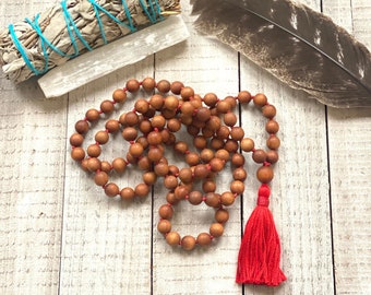 Perle di Mala di legno di sandalo - Mala di legno di sandalo semplice - Mala di legno profumato - Stimola il Chakra della radice