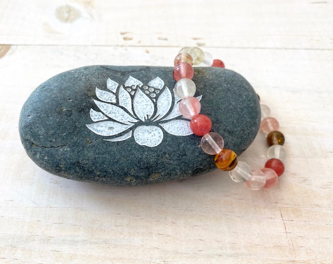 CHERRY QUARTZ - Stone For Clarity - Mala Bracelet - Root Chakra Stone - Stretch Bracelet - Gift Idea - Natural Healing