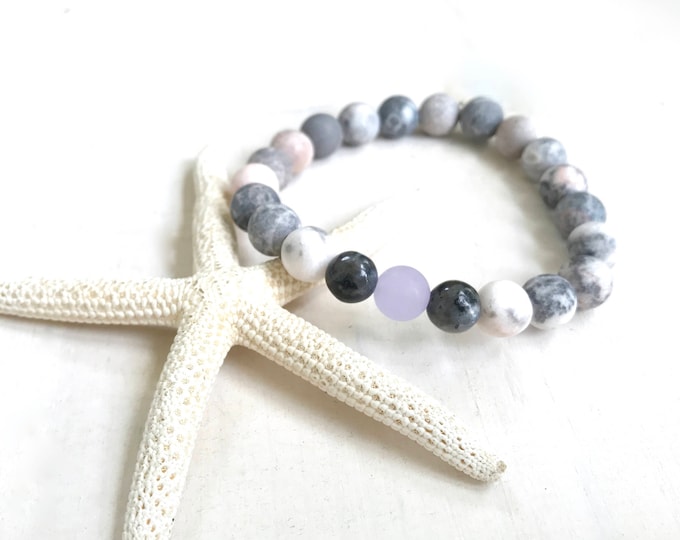 Matte Pink Zebra Jasper Bracelet, Labradorite & Jade Bracelet, Bracelet With Matching Mala Beads, Yoga Jewelry, Healing Gemstone Jewelry