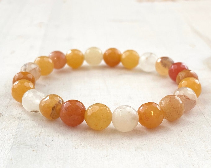 FACETED YELLOW JADE - Protective Stone - Stretch Bracelet - Promotes Courage - Natural Healing Jewelry - Stacking Bracelet