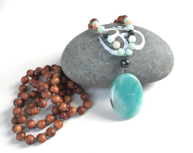 Positive Vibrations Mala - Sandalwood Mala Beads - Amazonite - Hematite Mala Necklace - Mala Beads 108 - Japa Mala - Mala For Meditation
