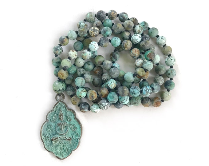 Positive Change Mala, African Turquoise Beads, 108 Beaded Mala