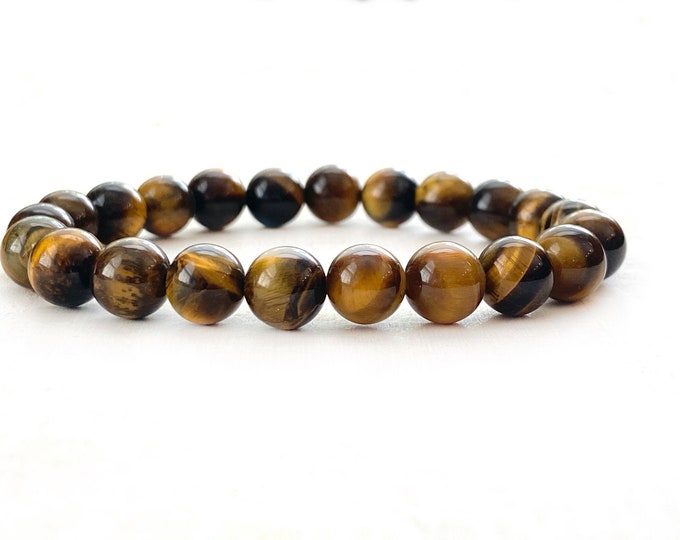 GOLD TIGER EYE - A Stone Of Protection - Solar Plexus Stone - Mala Bracelet - Stretch Bracelet - Natural Healing Stones