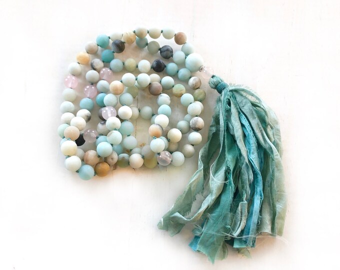 Mala That Calms - Amazonite Mala Beads - 108 Bead Mala - Rose Quartz Amazonite Mala - Yoga Meditation Beads - Japa Mala